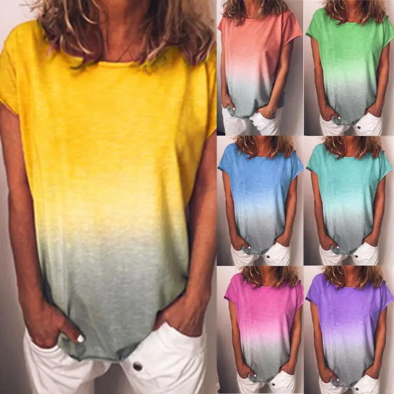 

Women Casual Loose Tops Rainbow Short Sleeve Summer Tee Ladies T-Shirt