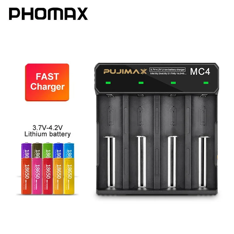 PHOMAX 4 слота 18650 MC4 светодиодный умный дисплей для быстрой зарядки аккумуляторов