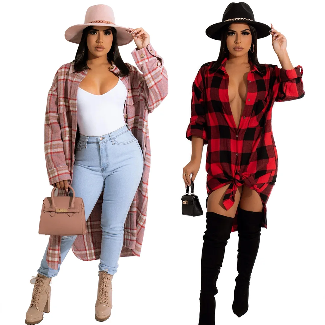 

Plaid Print Jackets Women Fall New Long Sleeve Buttoned Jackets