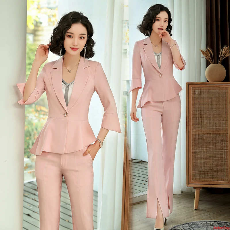 Красное вино элегантная Офисная Рабочая одежда брючные костюмы OL 2 шт наборы