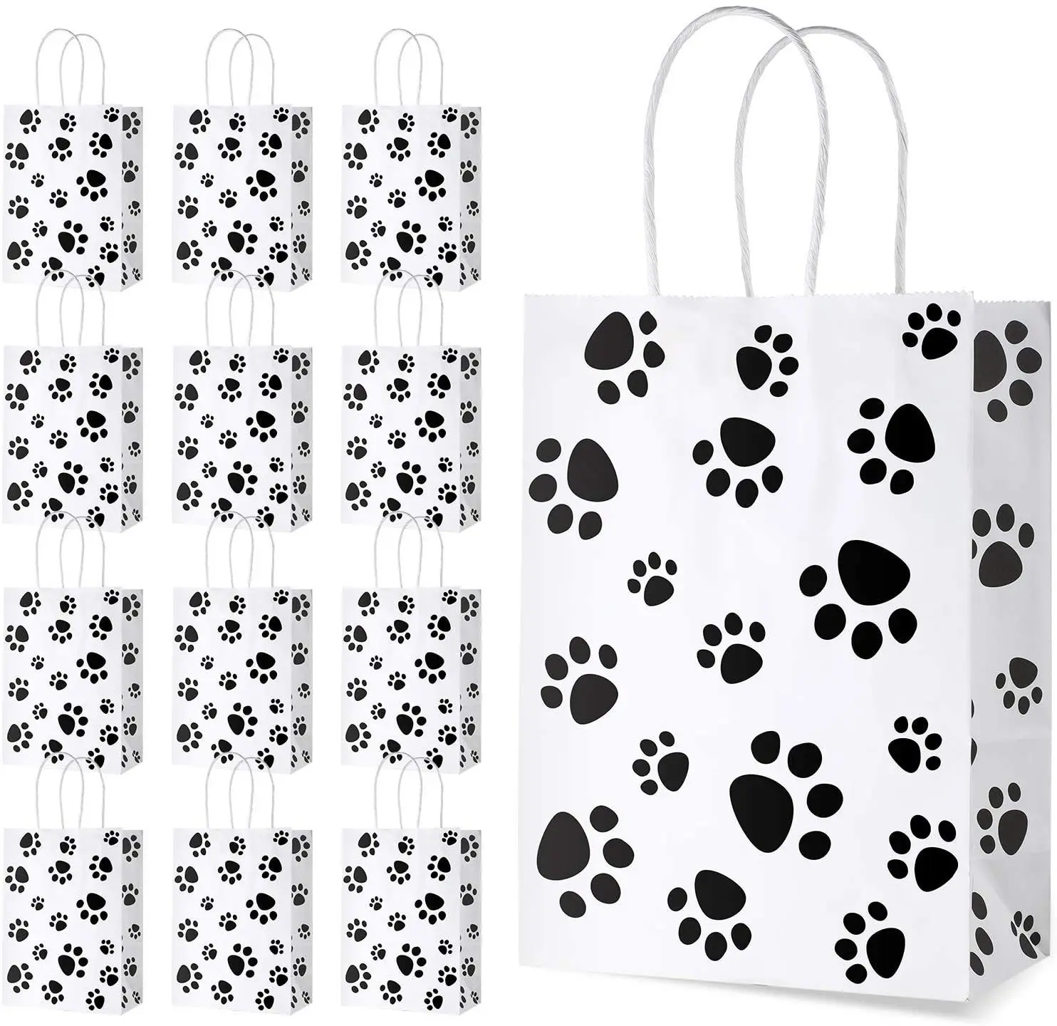 

12 Pcs Dog Shape Paper Bag with Handle Cookie Candy Gift Packaging Bags Wedding Party Decor Puppy Paw Prints Birthday