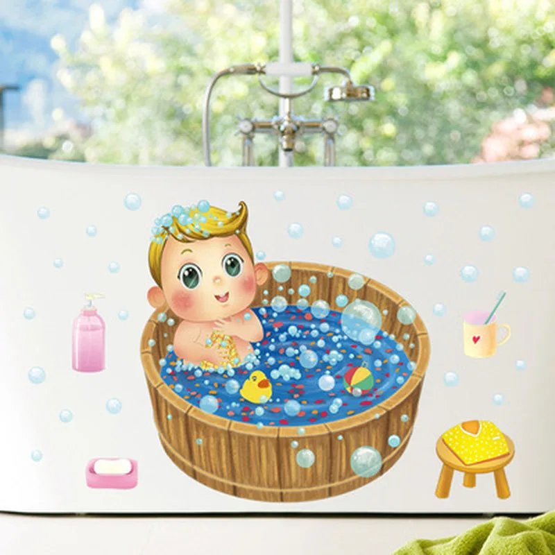 

Cartoon Bathroom Wall Stickers for Kids Room Decoration Kindergarten Boys Girls Baby Waterproof PVC Wall Decals