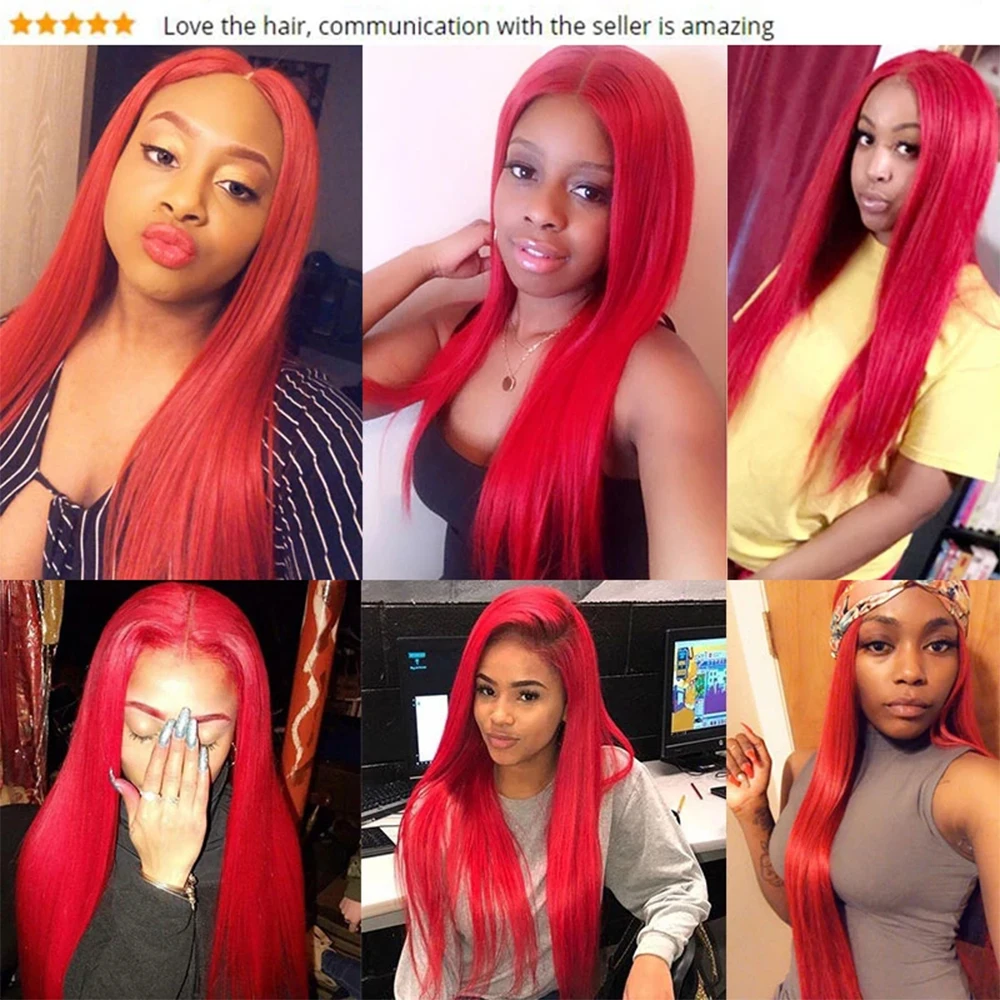 Colored Red Lace Front Wig Human Hair Wigs Straight Lace Frontal Wig 99J Burgundy Lace Front Wig Pre Plucked Brazilian Remy Hair