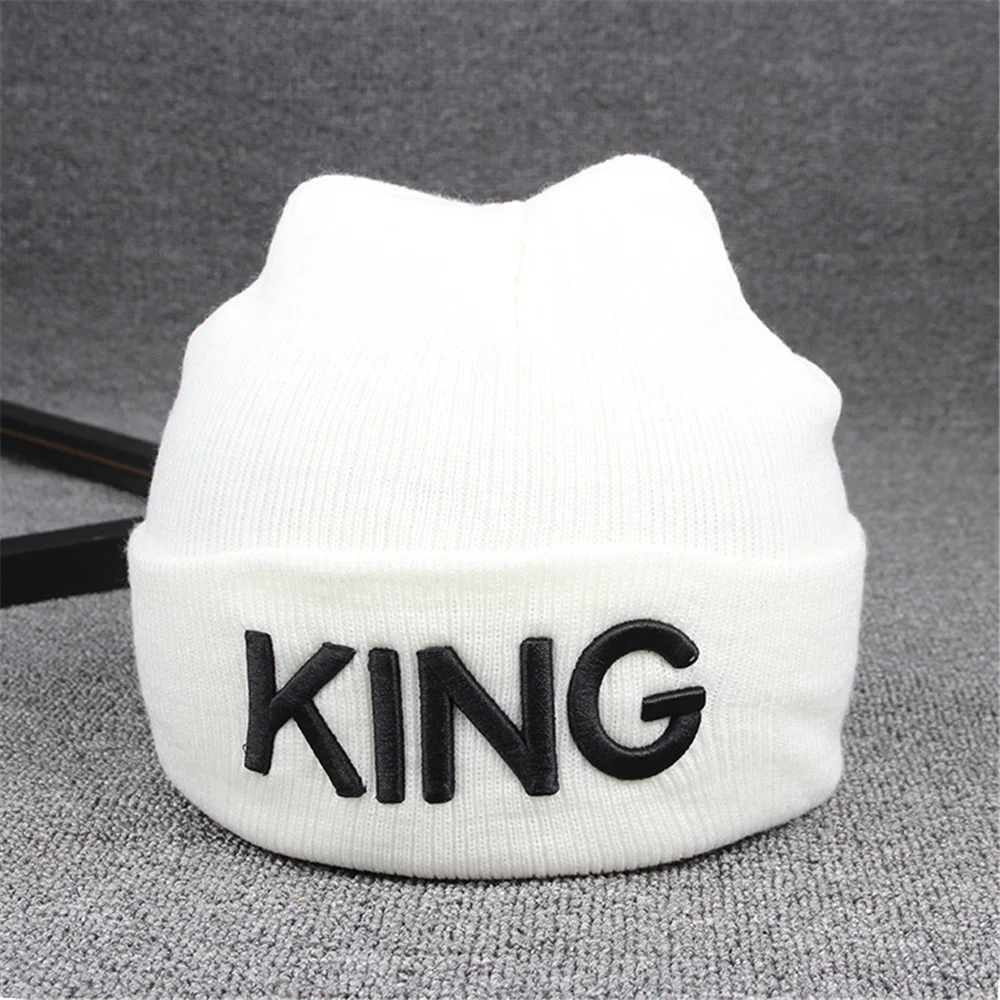 

New KING QUEEN Letter Embroidery Warm Winter Hats Knitted Caps Hip-hop Street Dance Beanies Men Women Lovers Bonnets Skullies