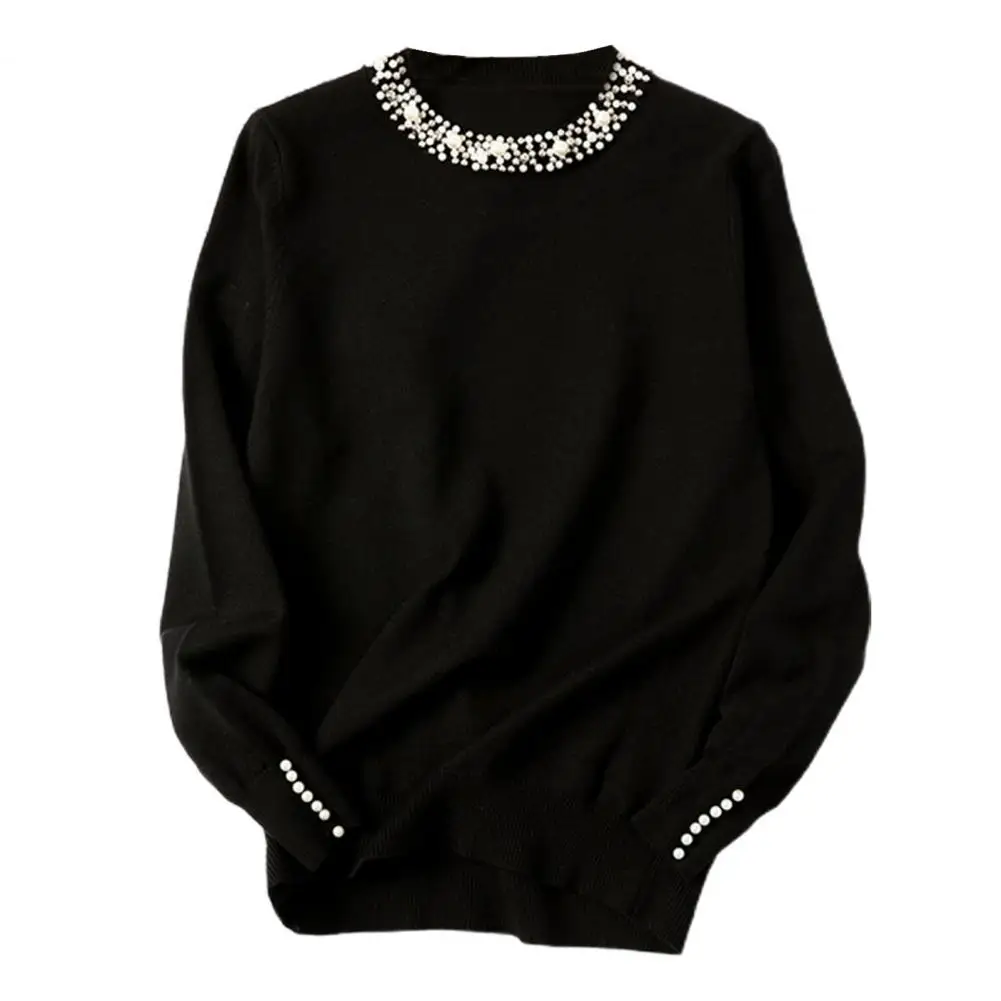 

Knitted Sweater Beading Collar Figure Flattering One Size Elegant Style Women Pullover Ladies Clothing