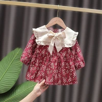 little fragrant style dresses summer spring baby dresses for girls floral long sleeve peter pan collar infant kids dress 2021