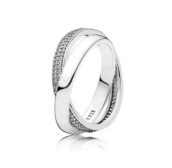 

925 Sterling Silver pan Ring Signature Promise With Crystal Rings For Women Wedding Party Gift Fine Jewelry