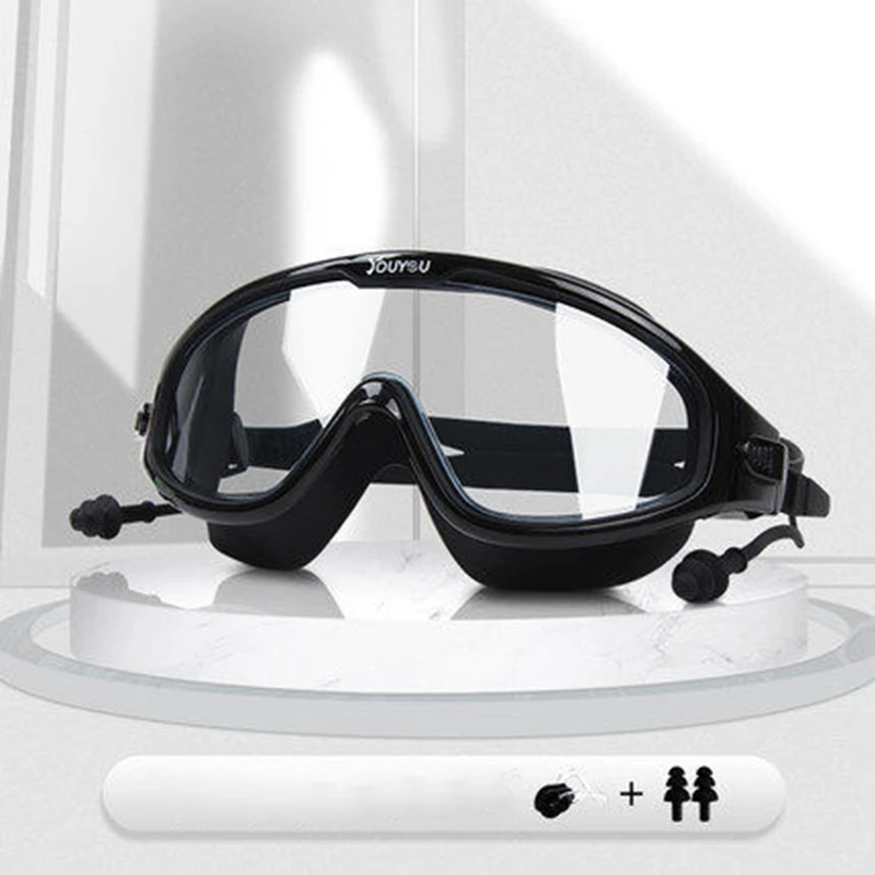 

Men Women Large Frame Swimming Goggles Soft Silicone Waterproof Anti Fog UV Lenses with Ear Plugs