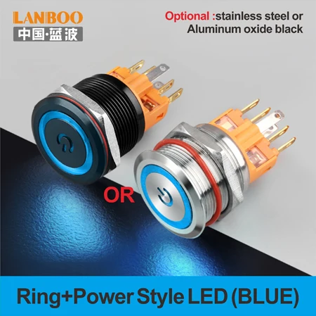 Blue LED Power LB22B зуммер автобус мощность Звонок кнопочный переключатель с кольцом led 12V24V220V - Цвет: Blue LED Power