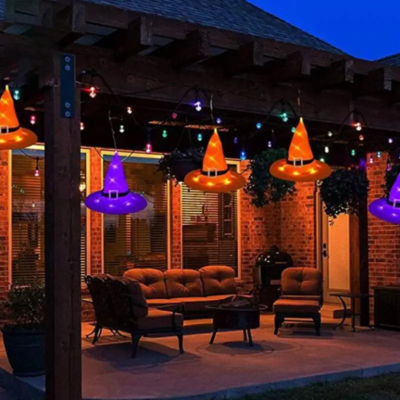 

Glowing Witch Hat LED String Light Lamps Halloween Night Party Decoration Electric Ornaments for Lawn Garden Party