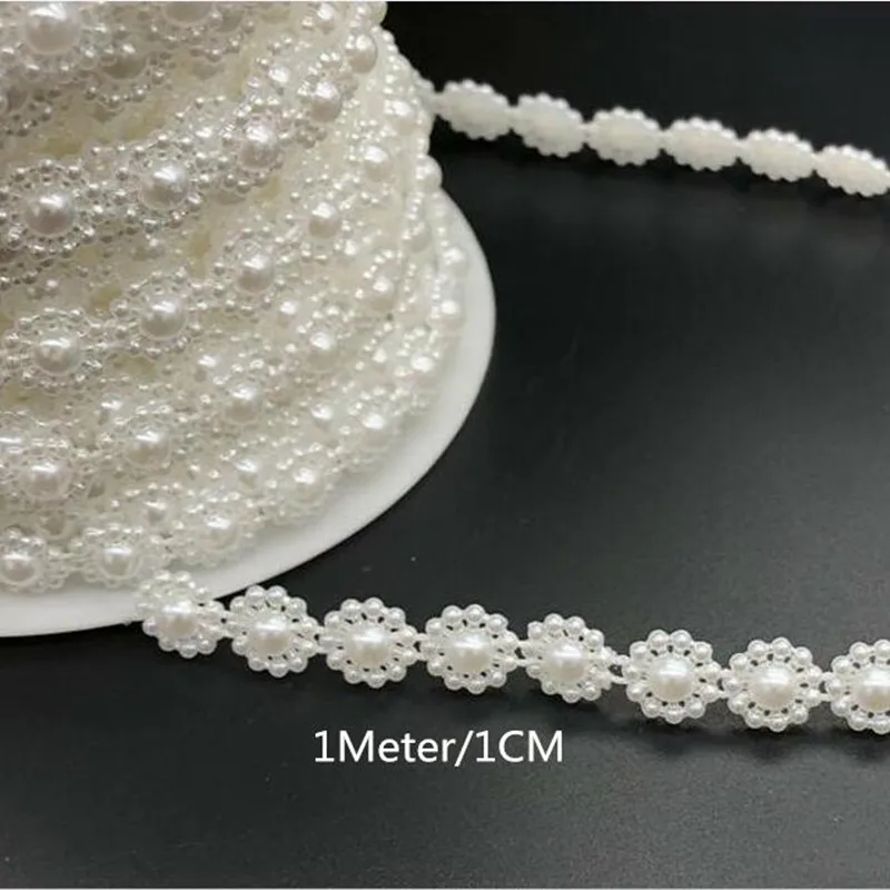 

1M Latest Lace Crystal Beads Sequin Fabric White Beaded Trim Ribbon Sewing Bead Applique Collar Guipure Wedding Accessories QY17