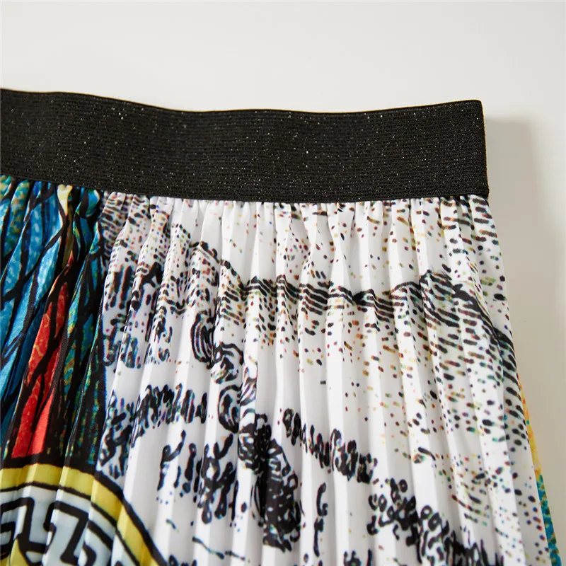 

Bohemian Print Peacock Pleated Skirt for Women Vintage High Waist A-Line Elastic Beach Skirts Women Clothes