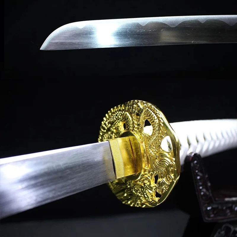 

Decorative Sword No Sharp Real Steel Blade Japanese Tachi Katana White & Gold Home Ornament Zinc Alloy Metal Craft For Gift