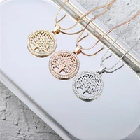 2021 fashion tree of life pendant delicate snake bone chain necklace crystal round hollow pendant necklace women fashion jewelry