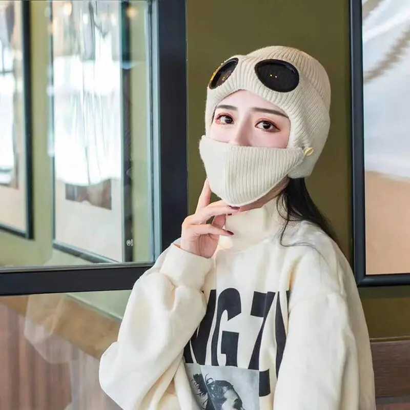 Новая зимняя шапка Набор очков маска шапочки облегающие шапки Мужская и Женская