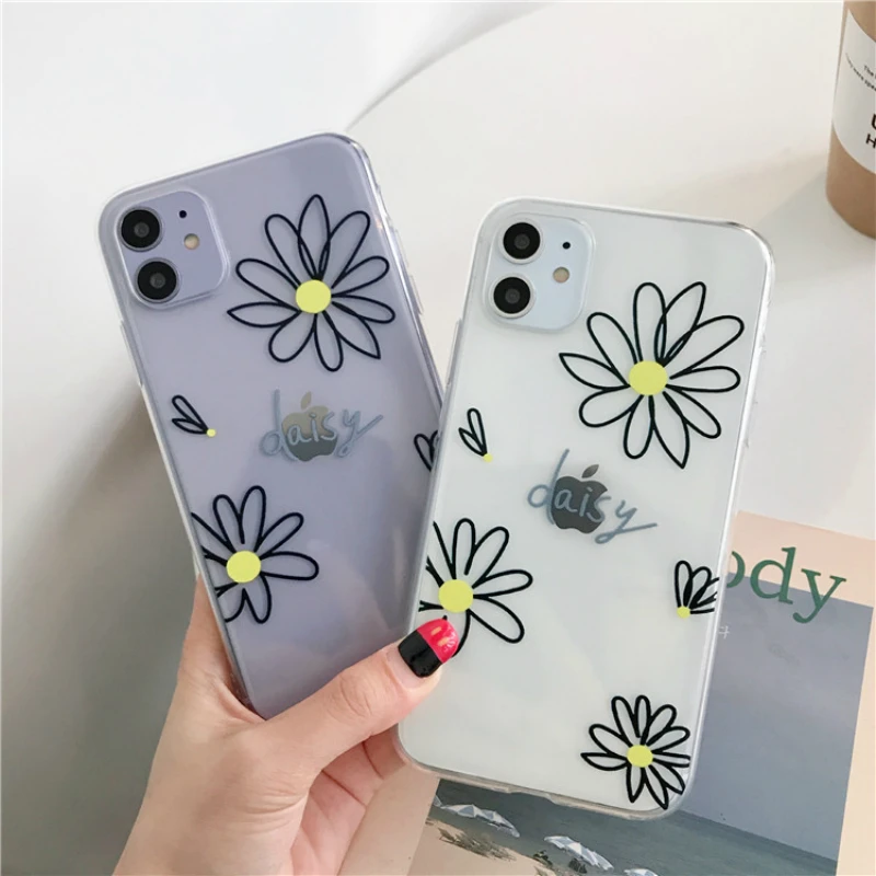 

Retro Black line daisy letters Phone case for iPhone 11 Pro MAX X XS XR case silicone cover for coque iPhone 7 8 6s 6 Plus Case