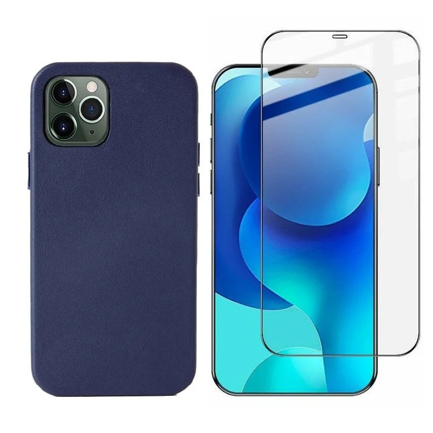 

Case For iPhone 12 Pro Max 13 Genuine Leather Cover+Tempered Glass For Apple iPhone 12 Mini 11 13 Pro 2021 Phone Accessories