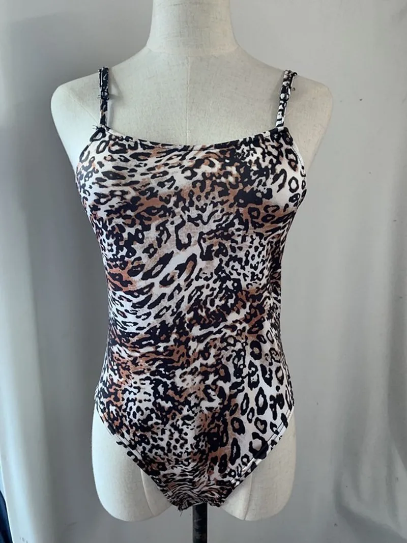 

Aurkrrvn Leopard Print Bodysuits Women Spaghetti Strap Beach Vacation Sexy Camis Bodysuit Woman Summer Plus Size Romper Bodysuit