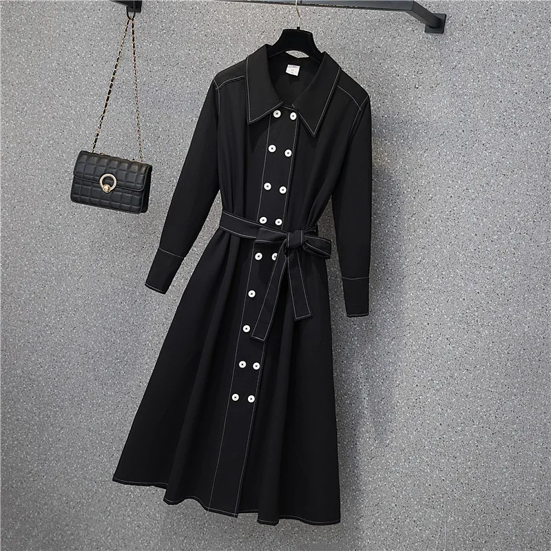 

Женское винтажное платье на пуговицах, с длинным рукавом и отложным воротником