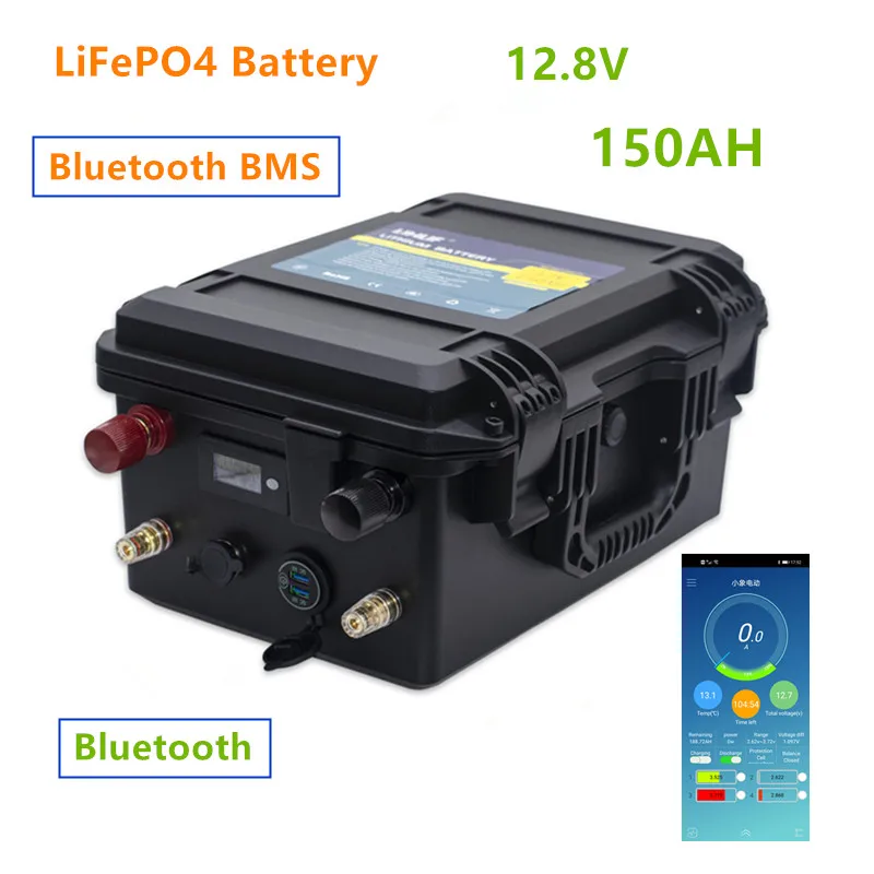 Водонепроницаемый комплект литиевых батарей 12 В LiFePO4 150 Ач встроенный Bluetooth BMS lifepo4