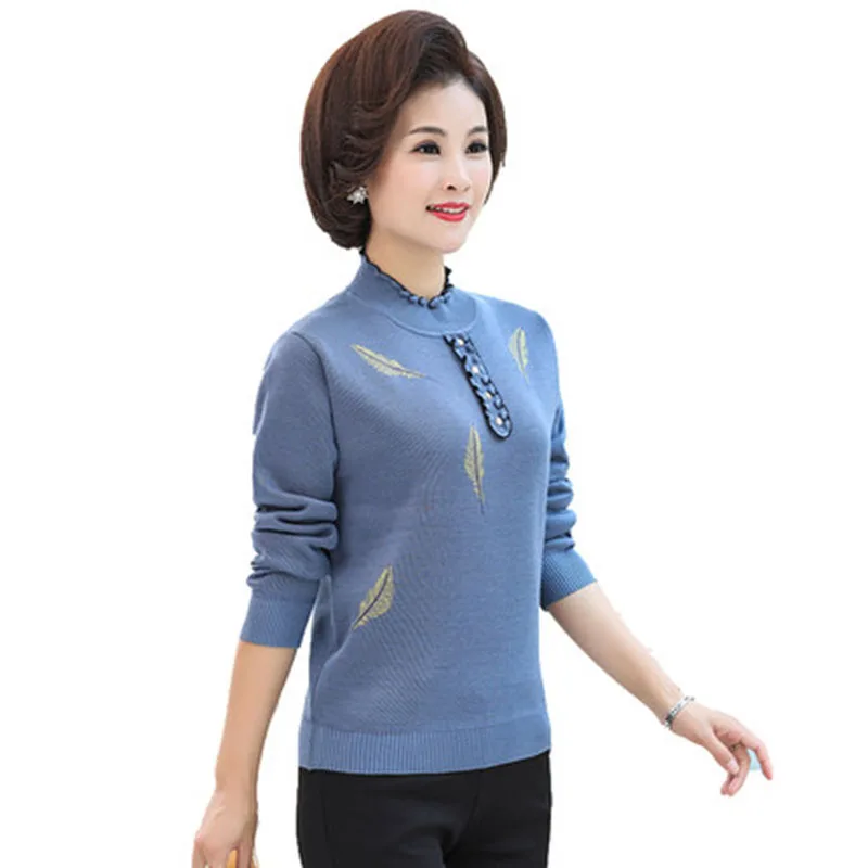 

Winter Warm Middle-aged Women's Sweater Temperament Mom Knit Sweater Pullover New Plus Vlvet Thicken Female Sweaters Plus Size