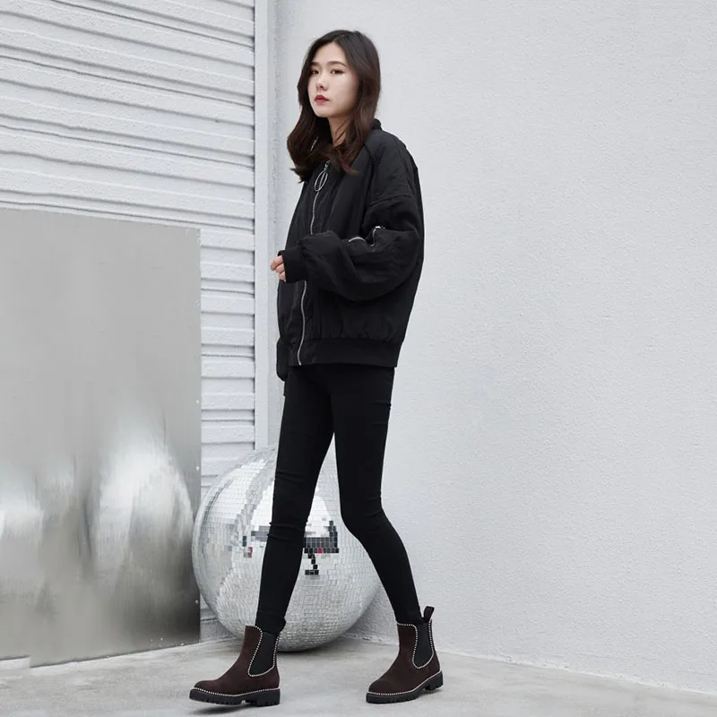 Taoffen Size 34-41 Women Genuine Leather Beads Ankle Boots Chelsea Office Work Party Casual Short Boots Flats Daily Footwear