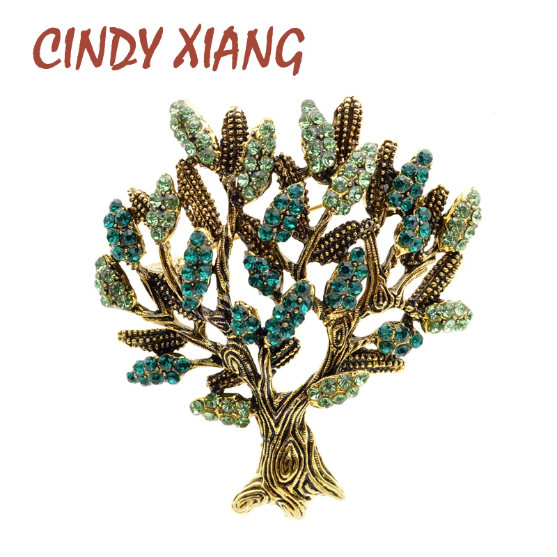 

CINDY XIANG 2 Colors Available Rhinestone Tree Brooches For Women Vintage Fashion Plant Pin High Quality New 2020