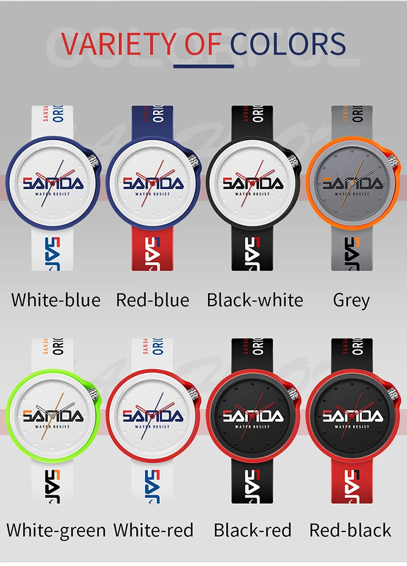 SANDA 2021 Unique Quartz Watch For Men Women Lover Wrist Multi-colored Fashion Couples Watch 50m Deep Waterproof Leisure Watch