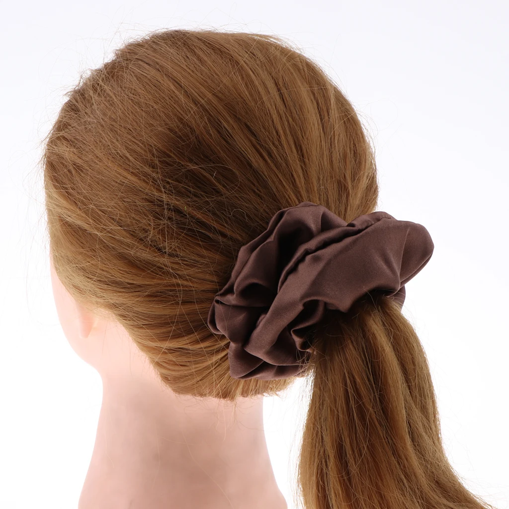 100% Silk Hair Scrunchies Elastic Band Soft Bobble Ties Women Solid Color Reflect Light Bands Ponytail |