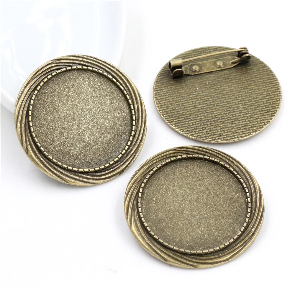 

5pcs 30mm Inner Size Antique Silver Plated Bronze Colors Plated Flower Style Brooch Pin Classic Style Cabochon Base Setting