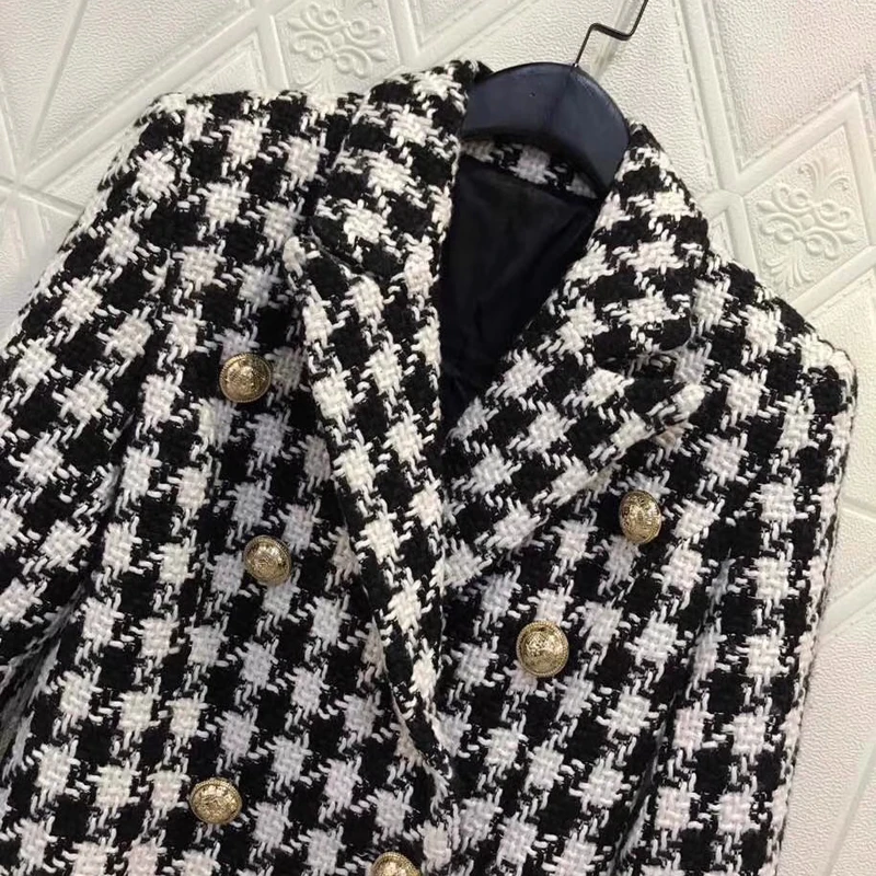 Однобортный женский пиджак с длинным рукавом и круглым вырезом, высокое качество, элегантное женское клетчатое пальто для зимы, Новое Женское пальто
