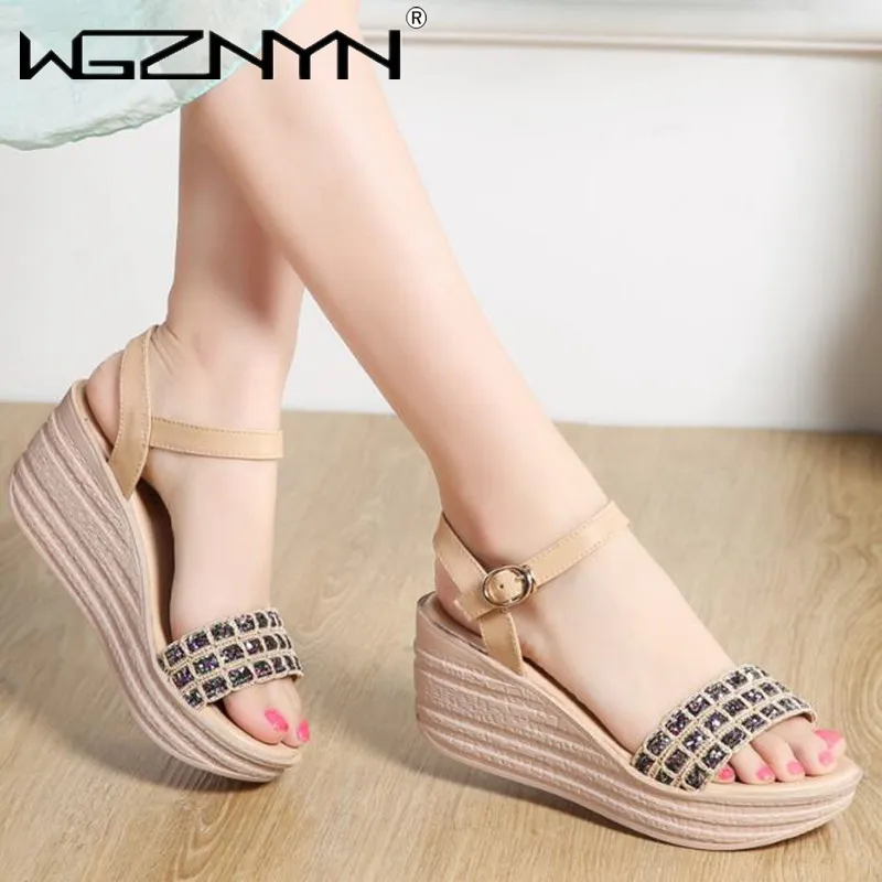 

NEW Women's Ankle Buckle Strap Wedge Sandals Ladies Slingbacks High Heel Female Casual Platform Woman Shoes Sandals Women 2021