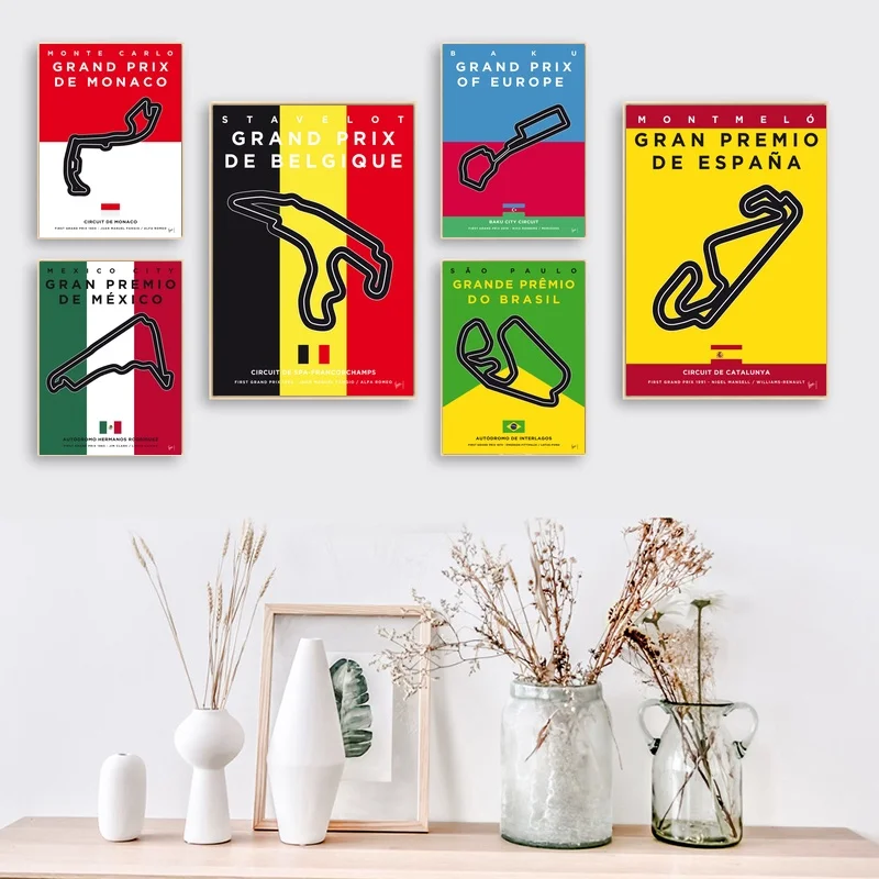 Постеры для гоночной трассы с изображением Монако яса Бахрейна каталлонии