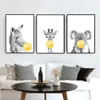 Самоклеящаяся наклейка на стену для детской, желтые воздушные шары, животные, настенный художественный плакат, Зебра, коала, слон, жираф, украшение для комнаты