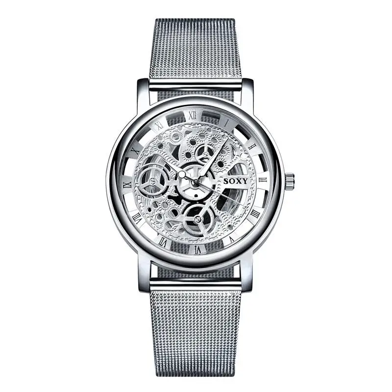 

Hohl Uhr 2019 Skeleton Armbanduhr Mesh Frauen Unisex Quarz Uhren Hohl Uhren relogio masculino