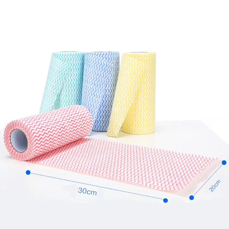 50 шт рулонные нетканые ткани моющие полотенца кухонные одноразовые полосатые