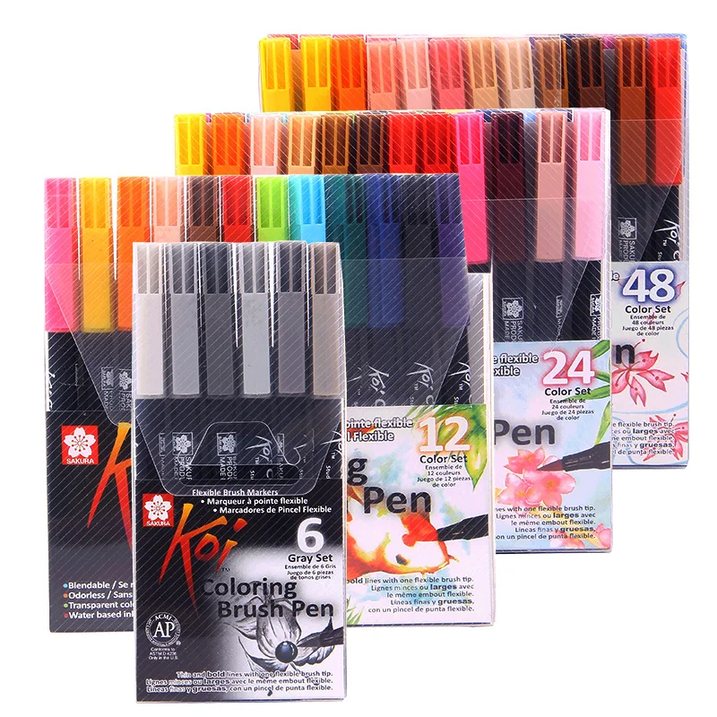 

Sakura Koi Coloring Brush Pen XBR 6 Gray/12/24/48 Colors Set Flexible Brush Marker Water Color Pen Painting Supplies