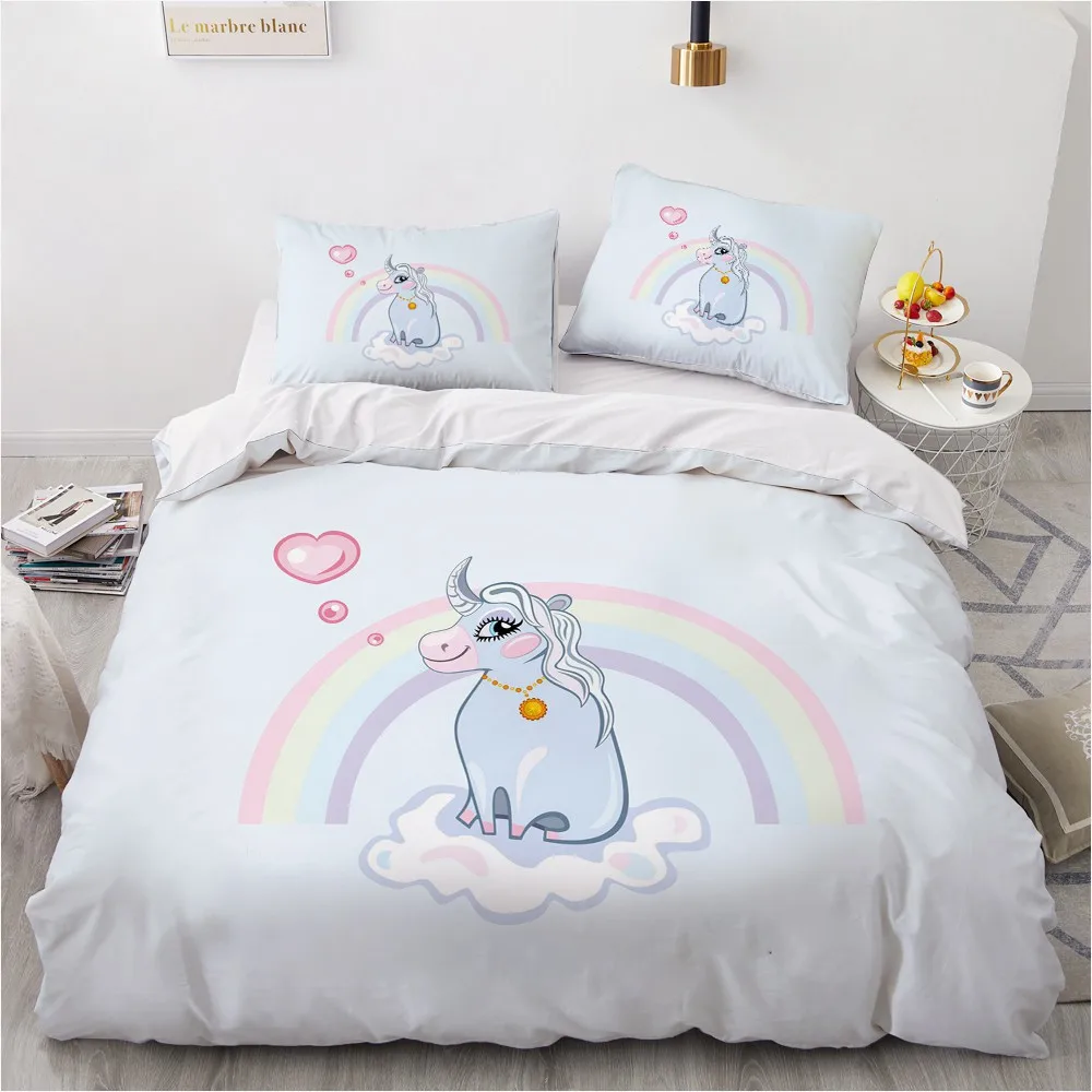 

Luxury 3D Bedding Sets Comforter Quilt Cover Duvet Set Queen King Double Single Size Unicorn Cartoon Design Custom Bedclothes