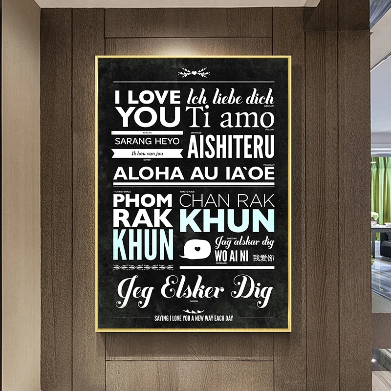 Я люблю тебя на нескольких языках Постер холст картина печать Настенная для