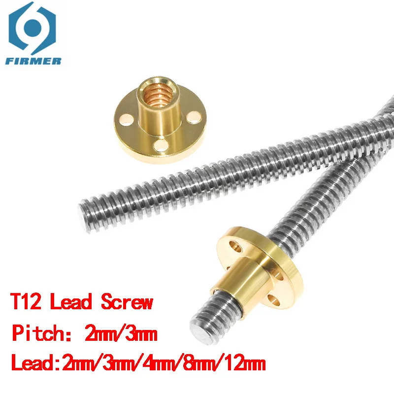 

T12 Lead Screw CNC 3D Printer Accessories Pitch 2mm/3mm Thread Screw Lead 2mm/3mm/4mm/8mm/12mm Trapezoidal Screw With Brass Nut