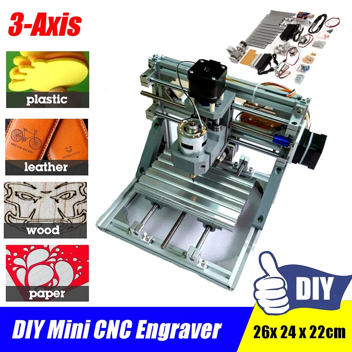 DIY Мини 3 оси роторный ЧПУ станок 1610 GRBL управление CNC гравер PCB ПВХ фрезерный станок резьба по дереву рабочая зона 16x10,5x3 см