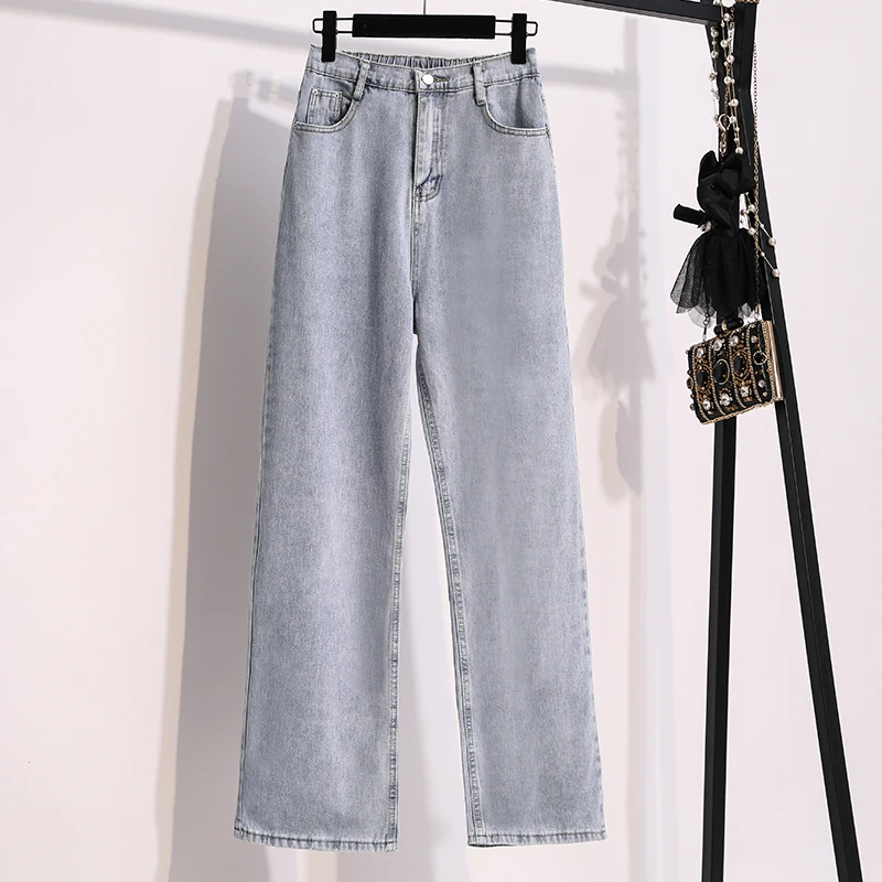 High Waist Wide Leg Pants Women High Street Jeans Plus Size Straight Loose Drape Trousers Spring and Autumn