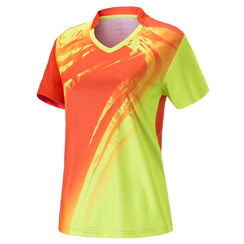 X5639 women orange Мужчины wo мужчины пара короткий рукав теннисные майки Гольф стол Джерси Униформа спортивная одежда рубашка для бадминтона бег Футболка спортивная - Цвет: X5639 women orange