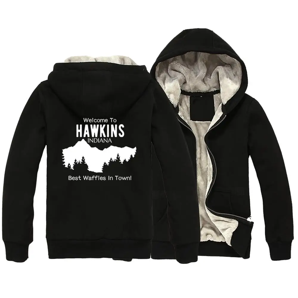 

Stranger Things Friends don't lie Welcome to Hawkins indiana best waffles in Woman Girl Parkas Full Zip Coat Plus Velvet ZIIART