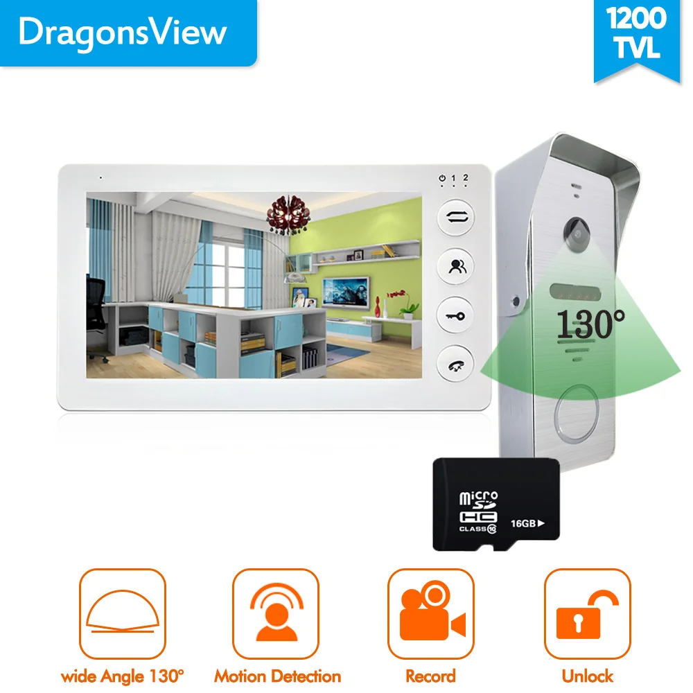 Dragonsview 7 Inch Video Deurbel Intercom Systeem Met Deurbel Camera Video Deur Telefoon 2.3Mm Lens Unlock Exit ondersteuning