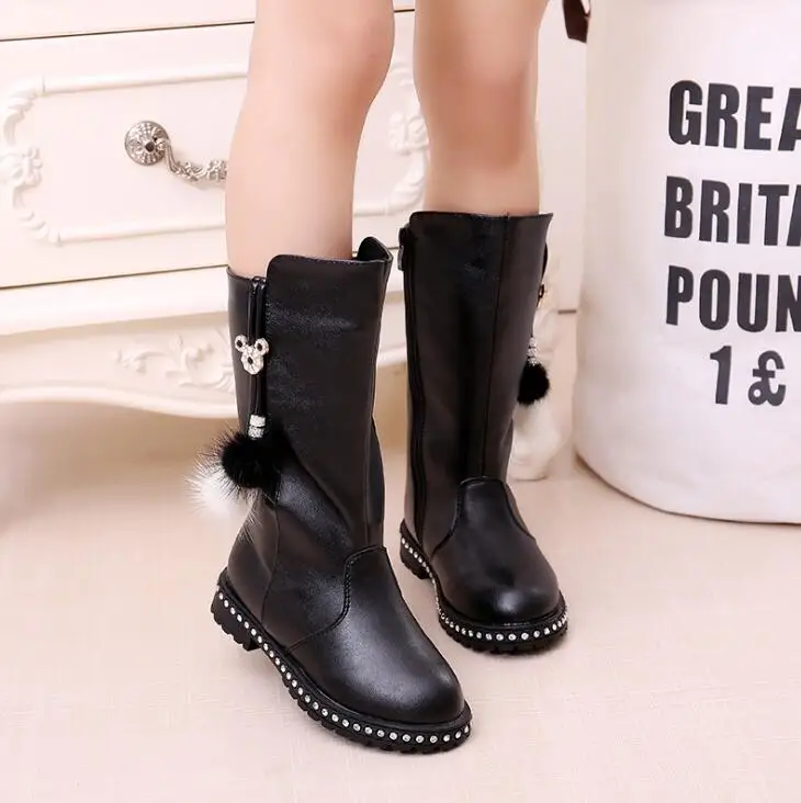 Fur Kids Snow Boots Winter Female Fashion Boots Girls Princess Knee-length  Boots Child Casual Sport Shoes Hot Sneakers