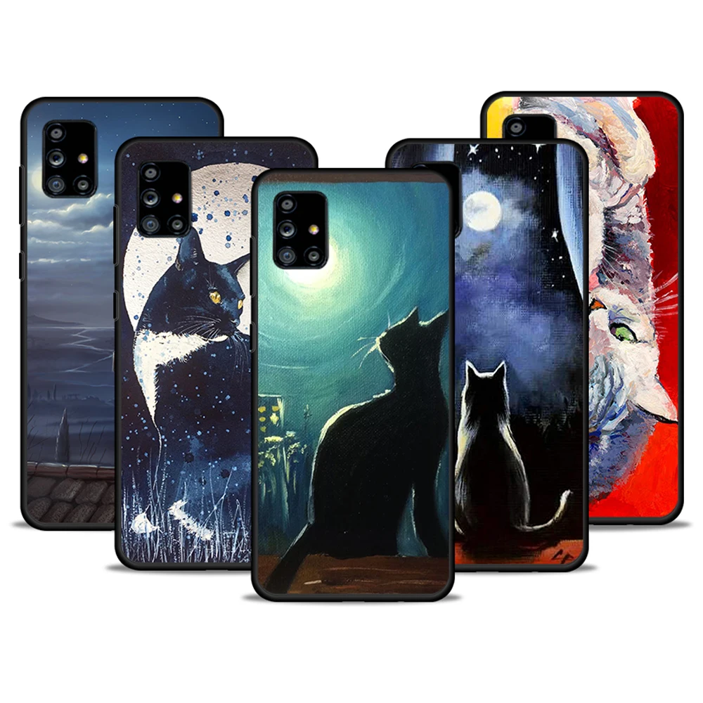 

Cartoon Skull and Cat For Samsung Galaxy A72 A52 A71 A51 A32 5G A12 A21S A31 A41 Silicone Soft Cover Black Phone Case