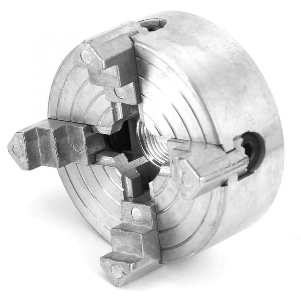 

2021 new 4 Jaw Lathe Chuck Wood Turning Clamp Z011A Zinc Alloy Silver Milling Drilling Tool Threaded Back for Mini Metal Lathe