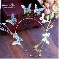 himstory beautiful flying wedding hairbands party evening dress blue butterfly headpiece jewelry hair accessories