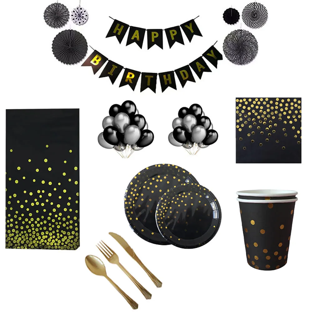 

126pcs Dots Disposable Cups Napkins Straws Banners Balloons Paper Fans Birthday Party Decorations Dot Disposable Tableware Set